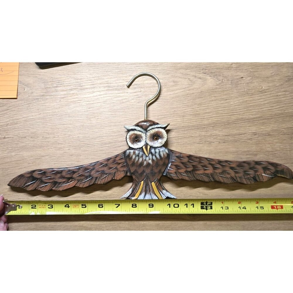 Hand Painted Owl Wooden Decorative Hanger Outstretched Wings Boho - Picture 11 of 13